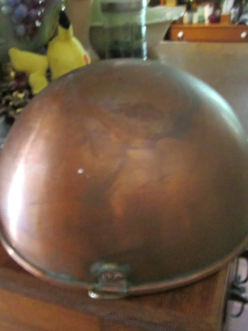 Large 10 3/8 Solid heavy copper mixing bowl with ring to hang Boho MCM farmhouse